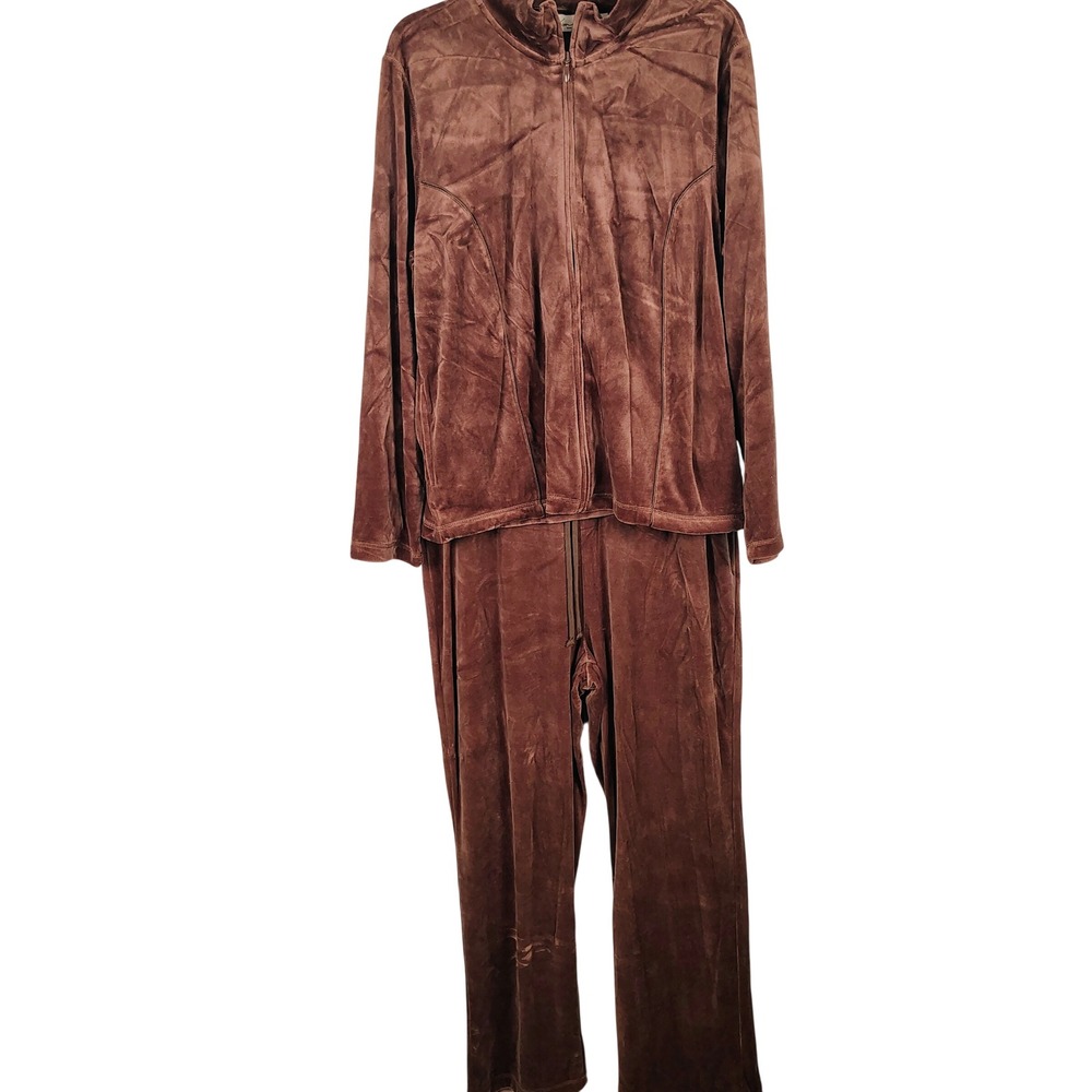 NWT Kim Rogers Womens XL Velour Tracksuit Set Brown Cotton Blend Y2K Loungewear